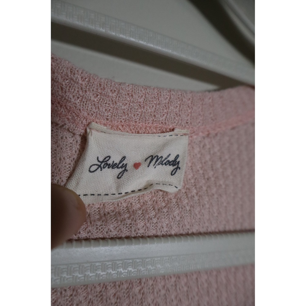 Coastal Preppy Lovely Melody Cardigan L Pink Striped Waffle Knit Waterfall Front - Picture 2 of 4